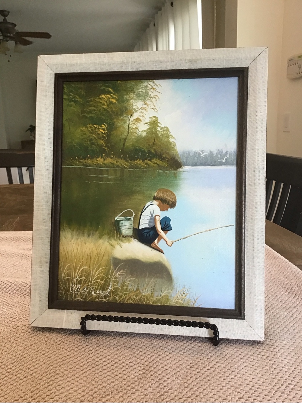Vintage C. Manuel painting  "Gone Fishing"  artist C. Manuel.